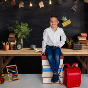 Toile de fond thème retour à l'école étagère et bureau RR6-34 Couleur assortie au bureau