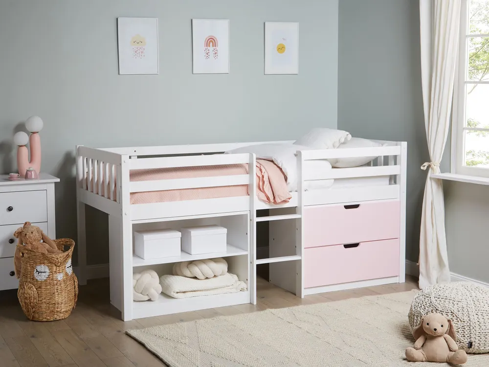 Bed met opbergruimte hout wit/roze 90 x 200 cm SUSVILLE