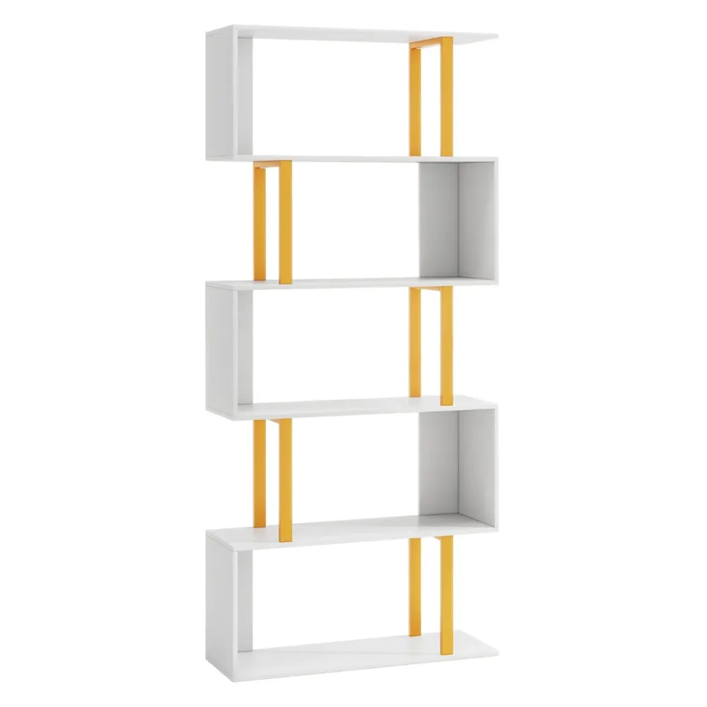 Bibliothèque géométrique à 5 niveaux forme de ‘S’ 70 x 24 x 157 cm solution de rangement polyvalente style novateur en mét...