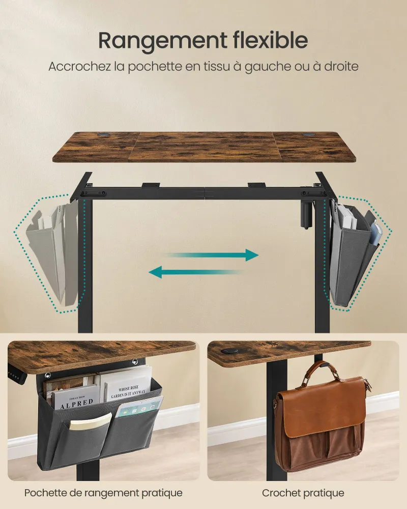 Boîte de classement Bureau électrique assis-debout bureau réglable en hauteur 60 x 120 x (72-120) cm 4 hauteurs mémorisabl...