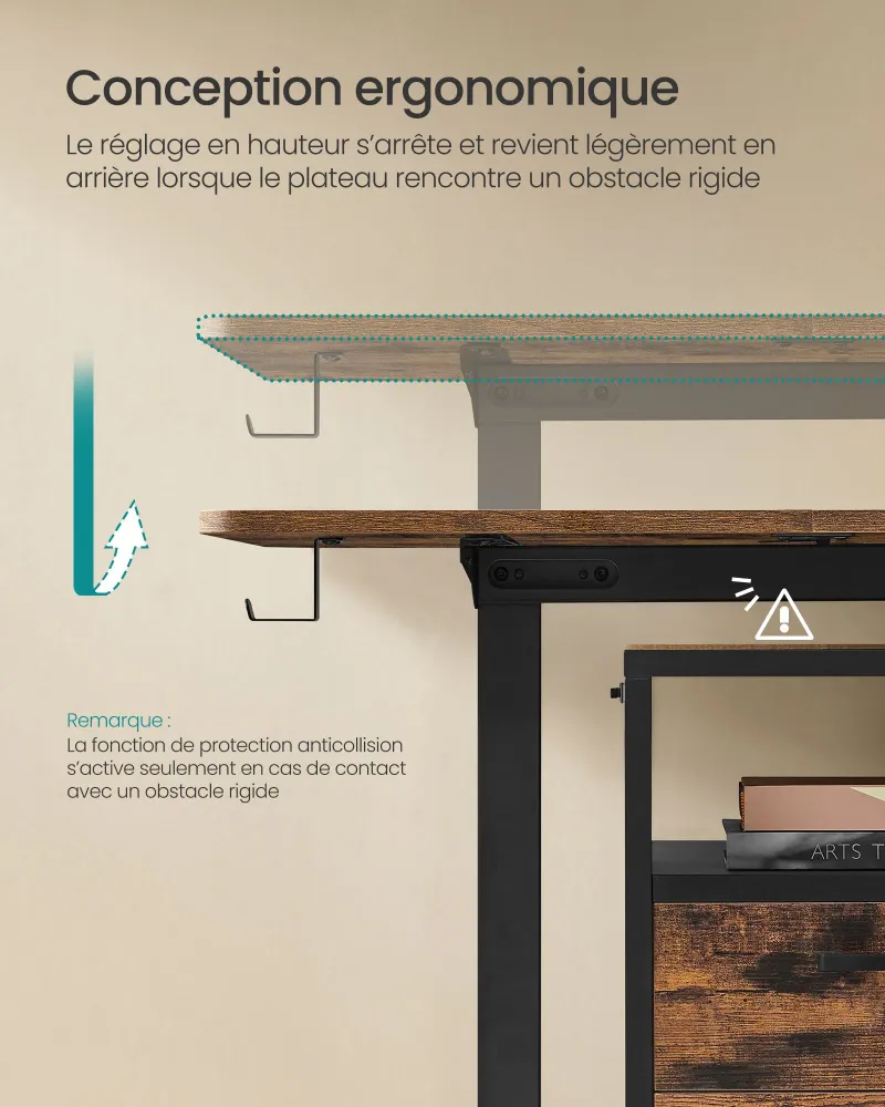 Boîte de classement Bureau électrique assis-debout bureau réglable en hauteur 60 x 120 x (72-120) cm 4 hauteurs mémorisabl...