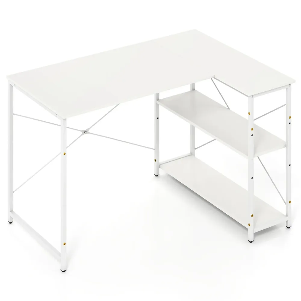 Bureau d'ordinateur en l avec rangement réversible 118 x 86 x 74 cm confort ergonomique style tendance en bois blanc 20_00...