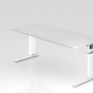 Bureau Hammerbacher pied C 180x80cm blanc/blanc hauteur de travail 68-86 cm réglable VUS19/W/W commander à bas prix