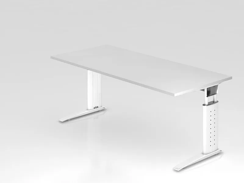 Bureau Hammerbacher pied C 180x80cm blanc/blanc hauteur de travail 68-86 cm réglable VUS19/W/W commander à bas prix