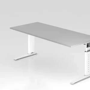 Bureau Hammerbacher pied C 180x80cm gris/blanc hauteur de travail 68-86 cm réglable VUS19/5/W prendre à bas prix avec 6 Ba...