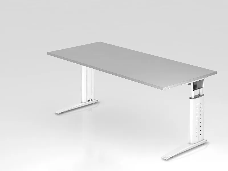 Bureau Hammerbacher pied C 180x80cm gris/blanc hauteur de travail 68-86 cm réglable VUS19/5/W prendre à bas prix avec 6 Ba...