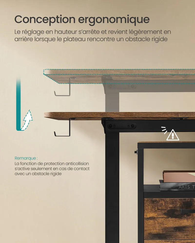 Bureau électrique assis-debout bureau réglable en hauteur 60 x 120 x (72-120) cm 4 hauteurs mémorisables pochette de range...