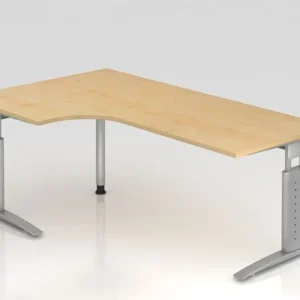 Table d'angle Hammerbacher pied C 200x120cm 90° érable/argent forme d'angle 90° peut être montée à gauch...