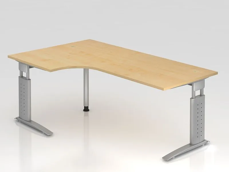 Table d'angle Hammerbacher pied C 200x120cm 90° érable/argent forme d'angle 90° peut être montée à gauch...