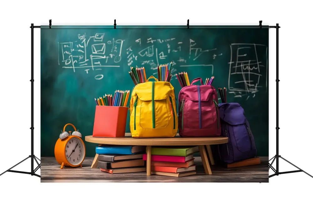 Professionnel Toile de fond Salle de Classe Sacs à Dos Colorés Tableau Noir Rentrée LXX58-152