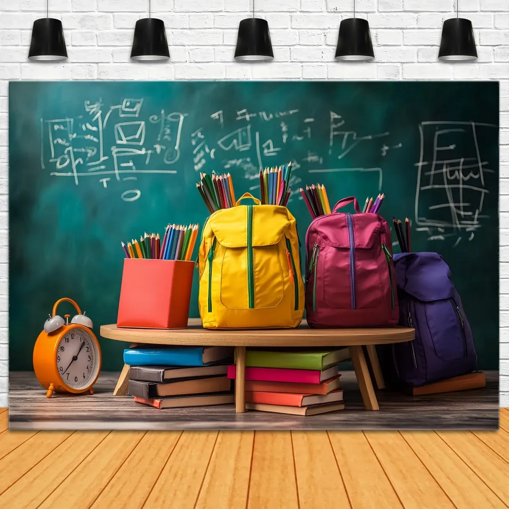 Professionnel Toile de fond Salle de Classe Sacs à Dos Colorés Tableau Noir Rentrée LXX58-152