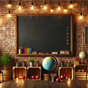 Toile de Fond de Tableau Noir avec Mur de Briques pour la Rentrée RR7-245 | Lavable | Sans solvant