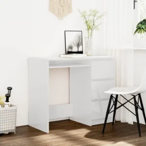 Bureau Blanc brillant 90x45x76 cm Bois d’ingénierie pour Vidéoconférence