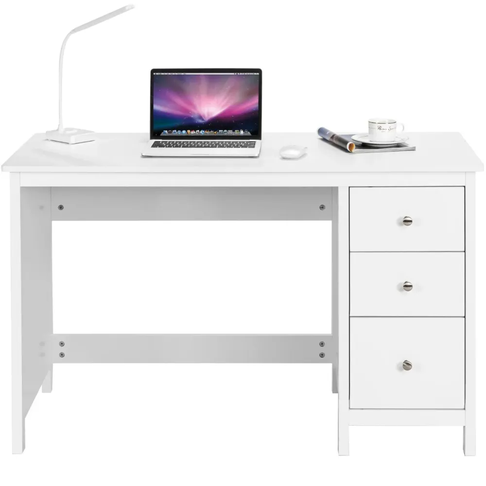 Bureau informatique table d'ordinateur 120 x 50 x75 cm spacieux avec 3 tiroirs style tendance coloris blanc 20_0004849
