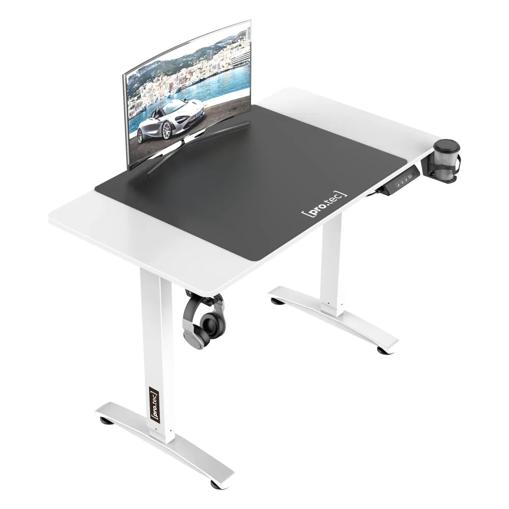 Bureau poste de travail table électrique à hauteur réglable 73 - 118 cm rectangulaire blanc 03_0006661 avec Support de Pla...