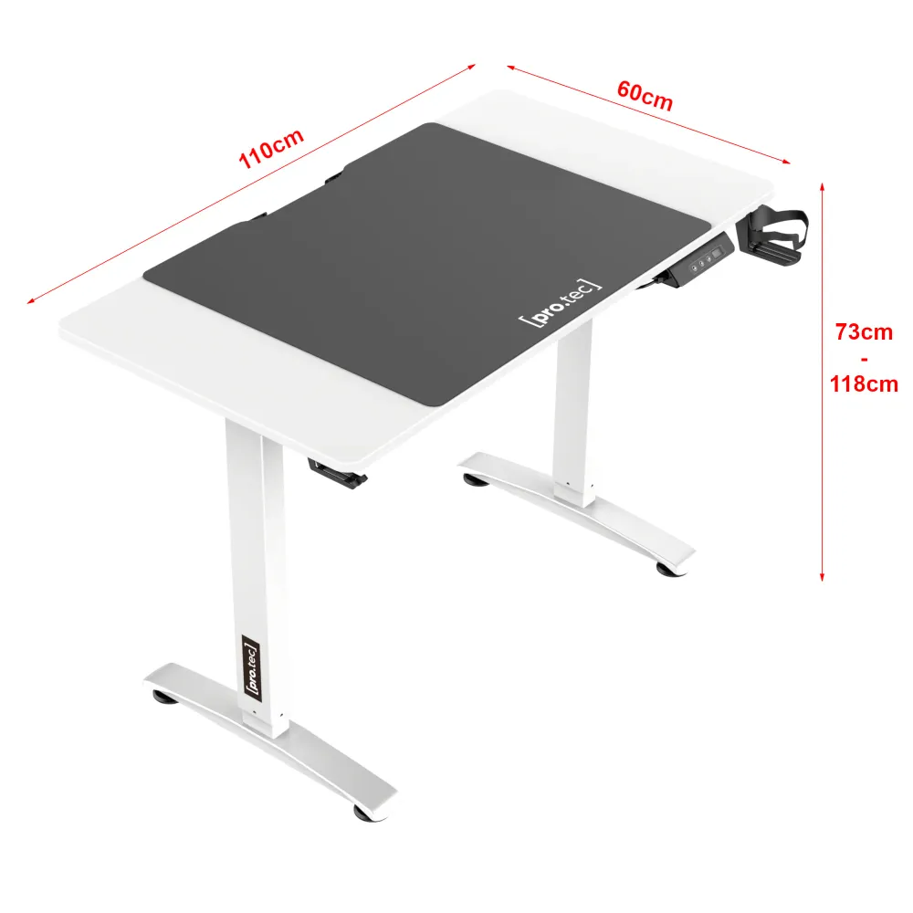 Bureau poste de travail table électrique à hauteur réglable 73 - 118 cm rectangulaire blanc 03_0006661 avec Support de Pla...