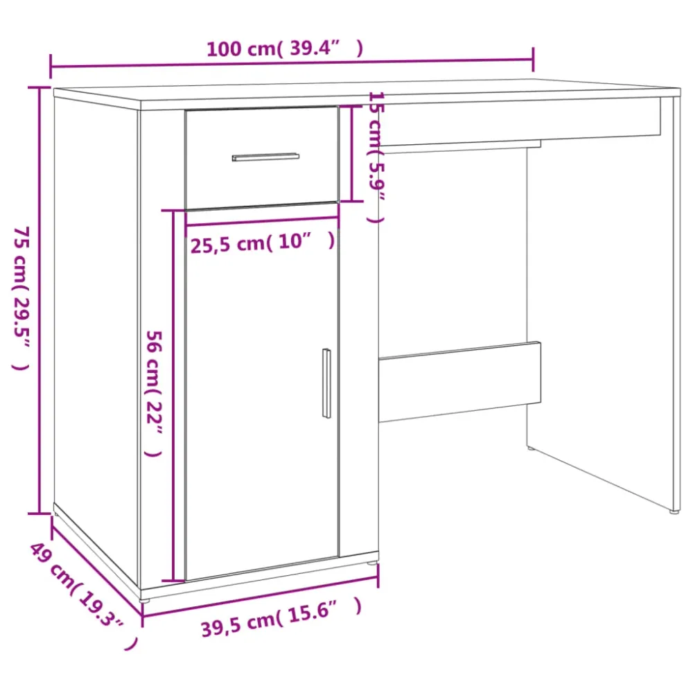 Bureau table poste de travail meuble d'ordinateur informatique étude avec armoire sonoma bois d'ingénierie gris 02_0023400...