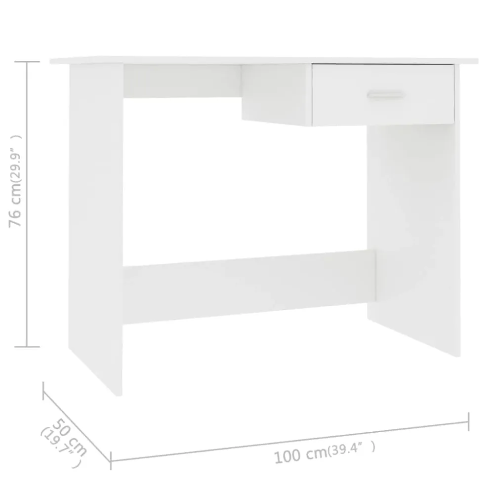 Bureau table poste de travail meuble d'ordinateur informatique étude 100 x 50 x 76 cm bois d'ingénierie blanc 02_0023495 p...