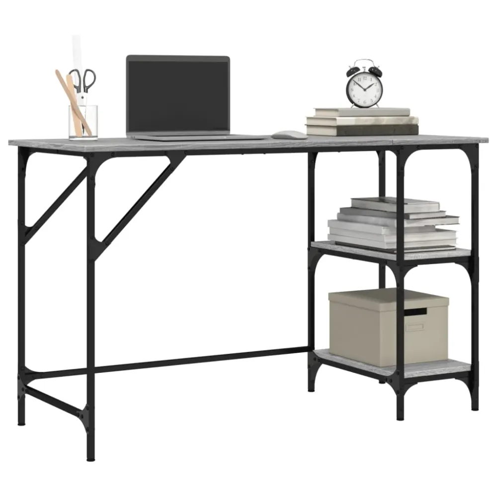 Bureau table poste de travail meuble d'ordinateur informatique étude sonoma 120 x 50 x 75 cm métal et bois d'ingénierie gr...