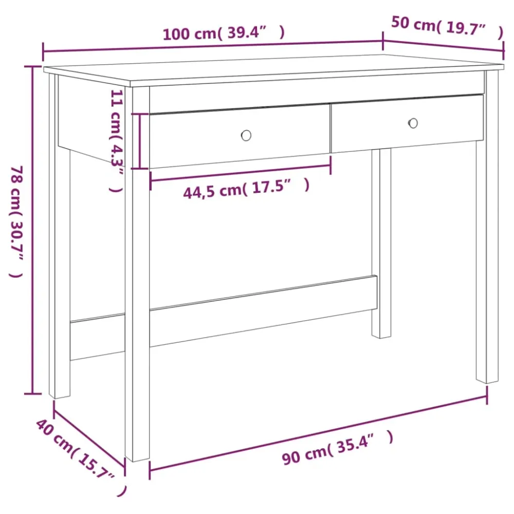 Bureau table poste de travail meuble d'ordinateur informatique étude avec tiroirs 100 x 50 x 78 cm bois massif de pin brun...