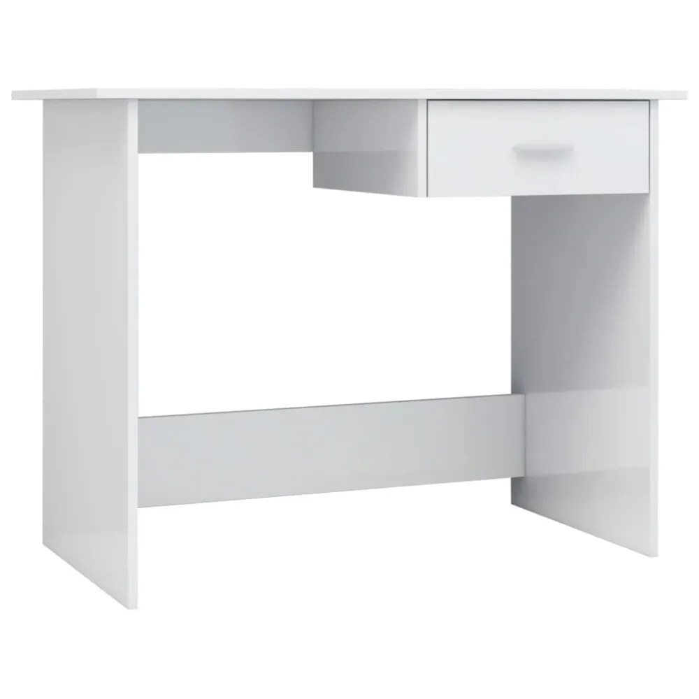 Bureau table poste de travail meuble d'ordinateur informatique étude brillant 100 x 50 x 76 cm bois d’ingénierie blanc 02_...