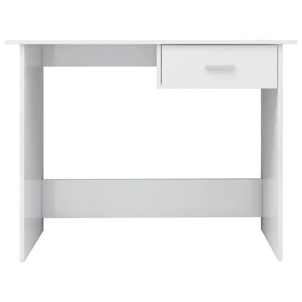 Bureau table poste de travail meuble d'ordinateur informatique étude brillant 100 x 50 x 76 cm bois d’ingénierie blanc 02_...