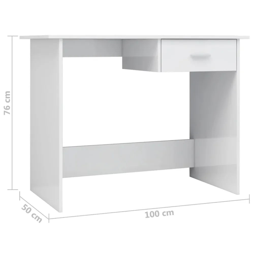 Bureau table poste de travail meuble d'ordinateur informatique étude brillant 100 x 50 x 76 cm bois d’ingénierie blanc 02_...