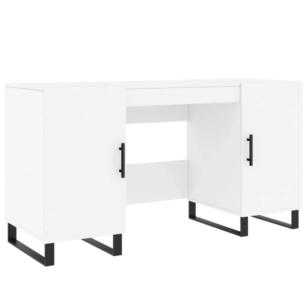 Bureau table poste de travail meuble d'ordinateur informatique étude 140 x 50 x 75 cm bois d'ingénierie blanc 02_0023512 p...