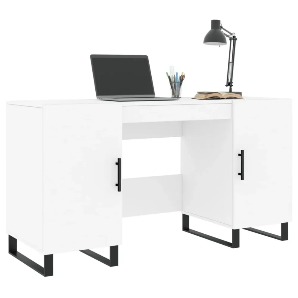 Bureau table poste de travail meuble d'ordinateur informatique étude 140 x 50 x 75 cm bois d'ingénierie blanc 02_0023512 p...