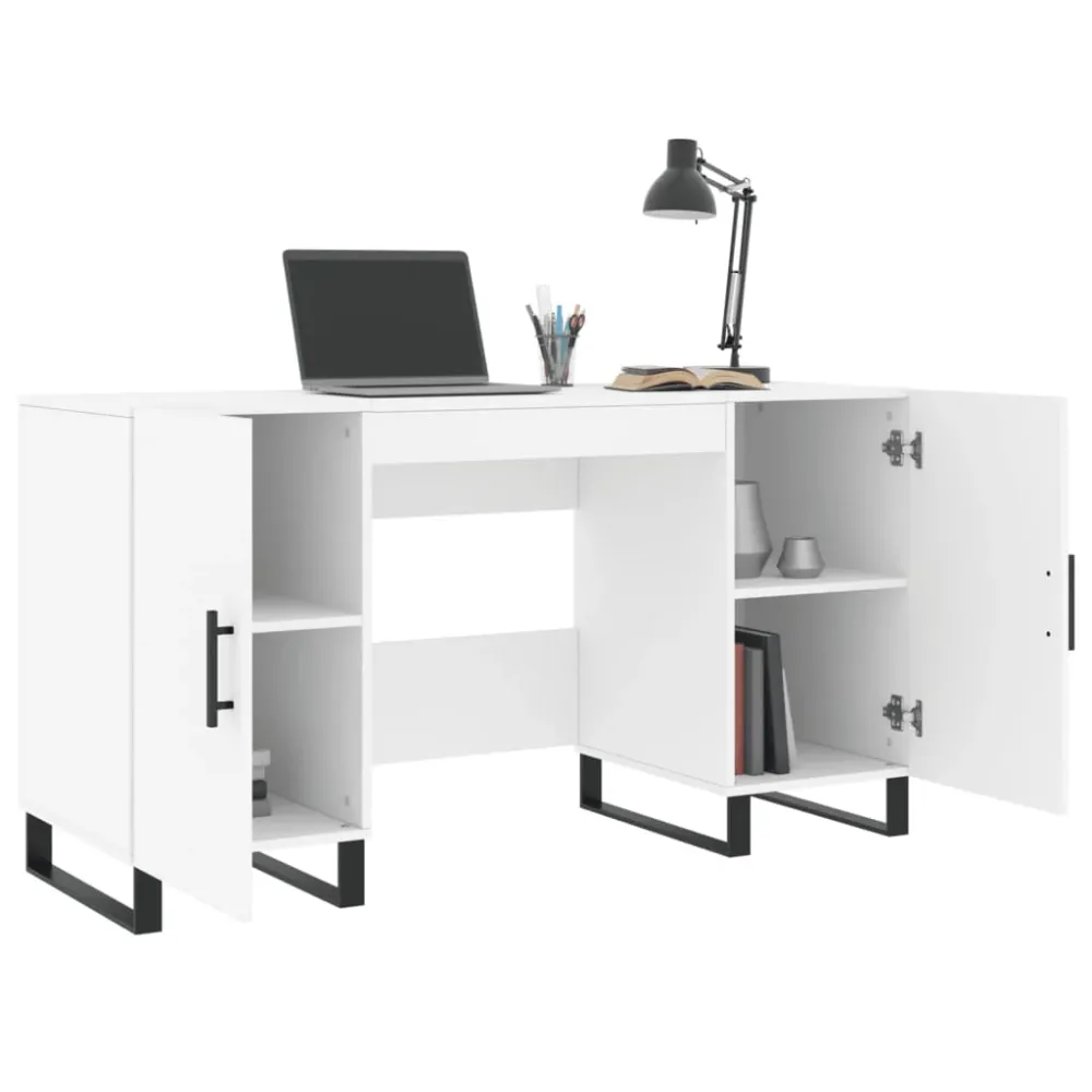 Bureau table poste de travail meuble d'ordinateur informatique étude 140 x 50 x 75 cm bois d'ingénierie blanc 02_0023512 p...