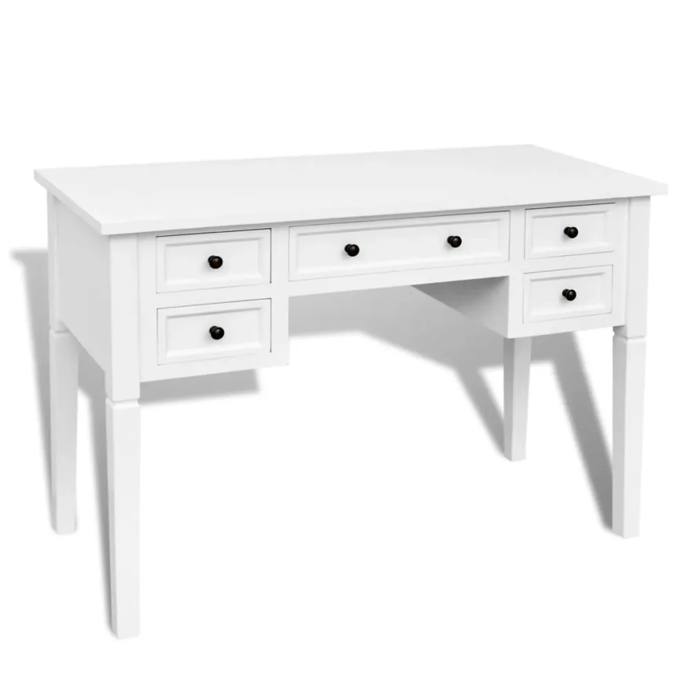 Bureau table poste de travail meuble d'ordinateur informatique étude à 5 tiroirs blanc 02_0023556 avec Télécommande