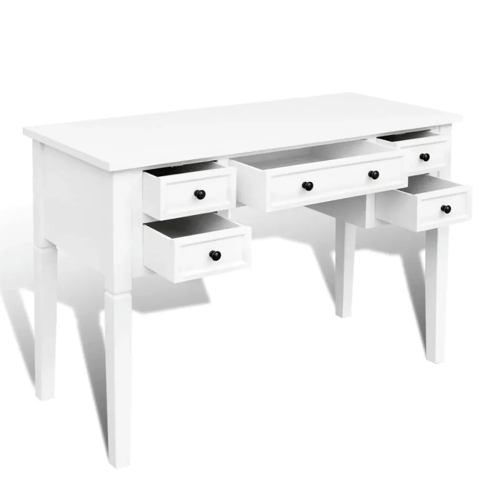 Bureau table poste de travail meuble d'ordinateur informatique étude à 5 tiroirs blanc 02_0023556 avec Télécommande