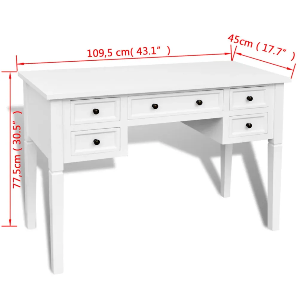 Bureau table poste de travail meuble d'ordinateur informatique étude à 5 tiroirs blanc 02_0023556 avec Télécommande