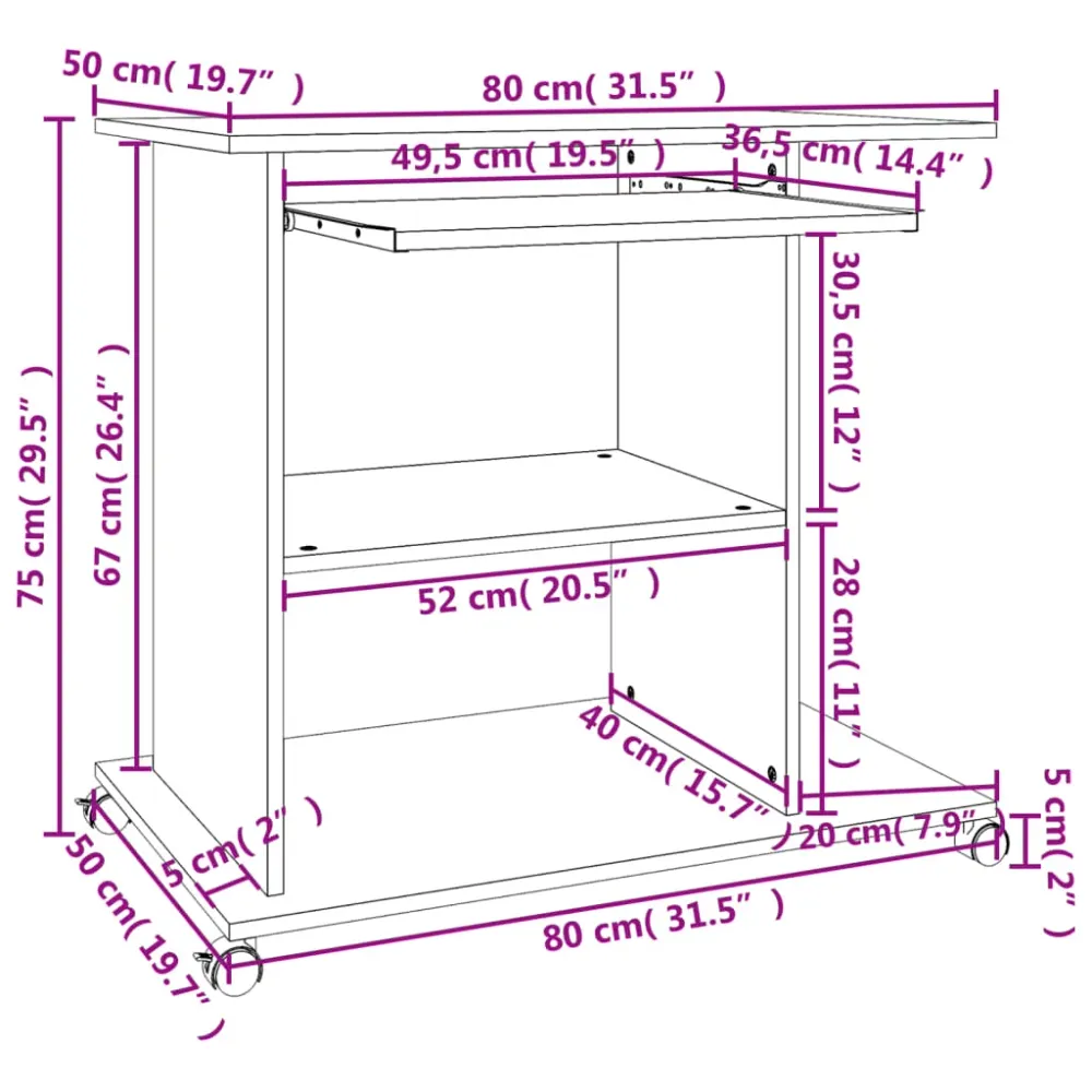 Bureau table poste de travail meuble d'ordinateur informatique étude d'ordinateur 80 x 50 x 75 cm bois d'ingénierie blanc...