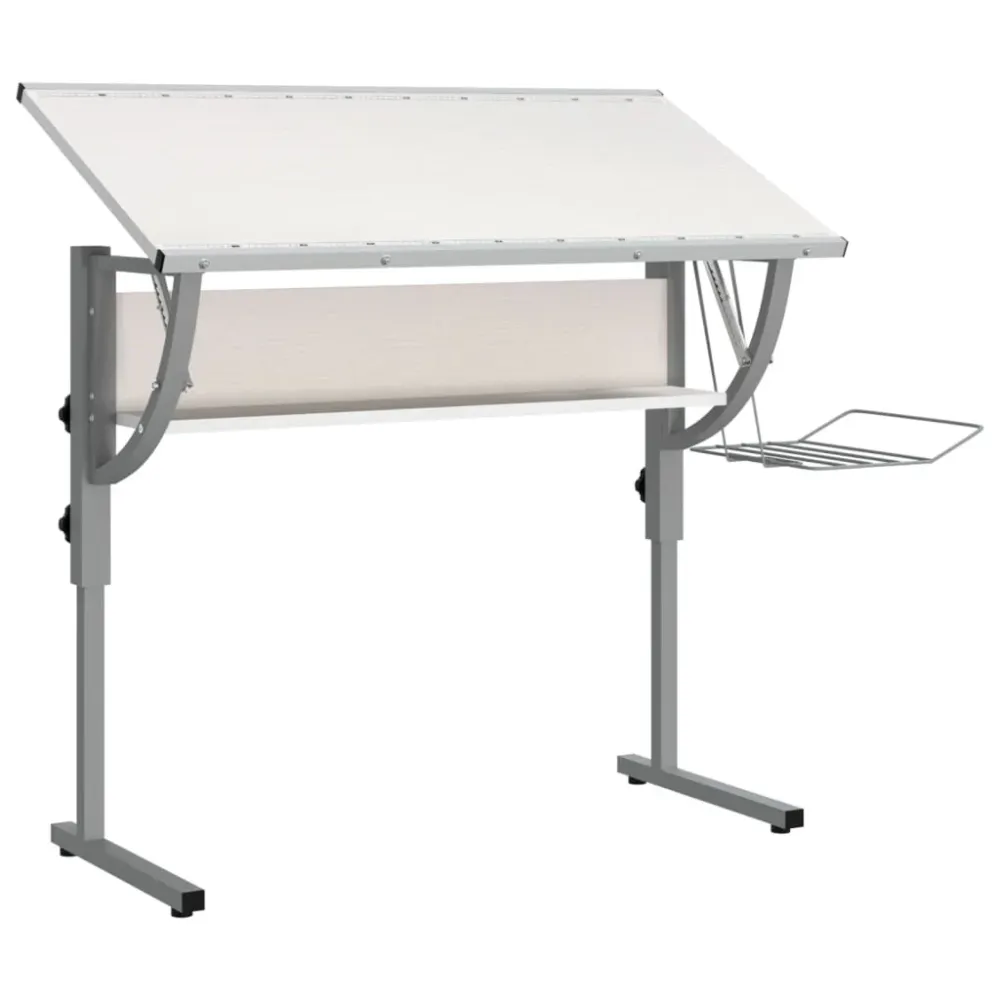 Bureau table poste de travail meuble d'ordinateur informatique étude d'artisanat et 110 x 53 x (58-87) cm blanc 02_0023698...