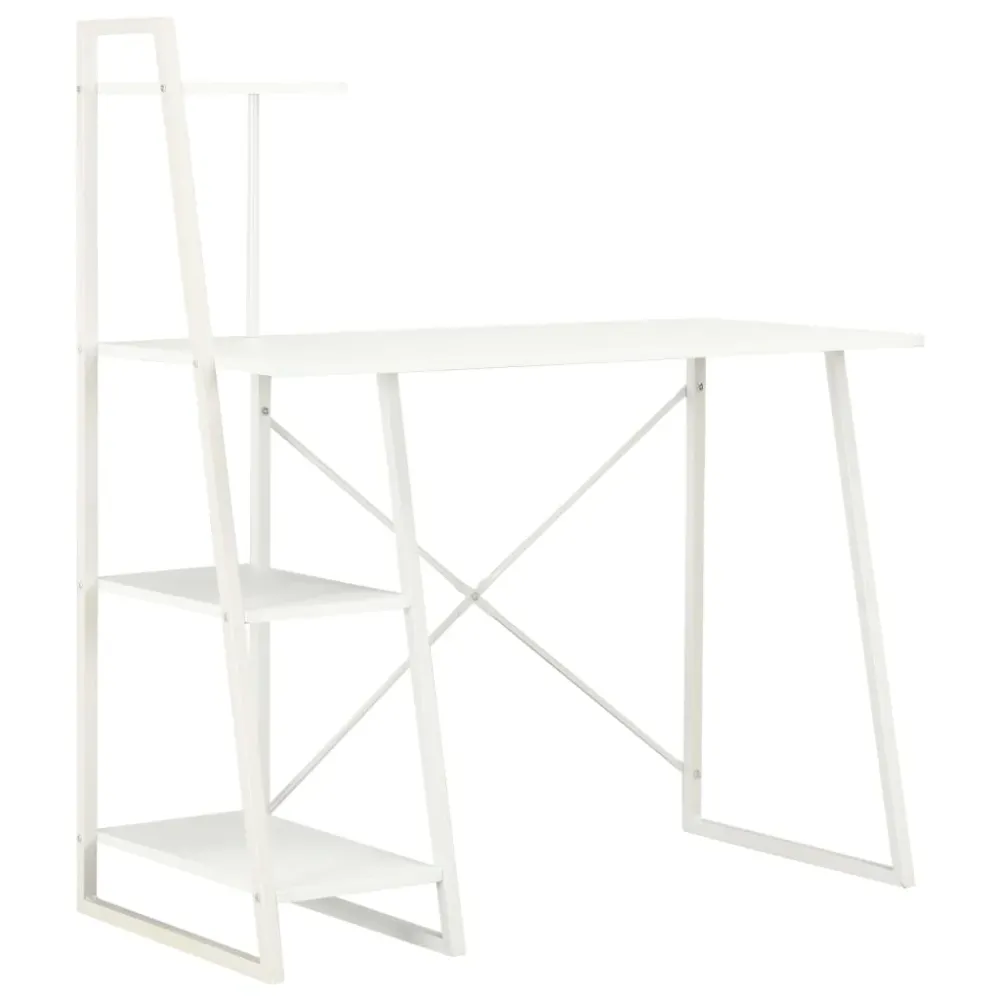 Bureau table poste de travail meuble d'ordinateur informatique étude avec étagère 102 x 50 x 117 cm blanc 02_0023475
