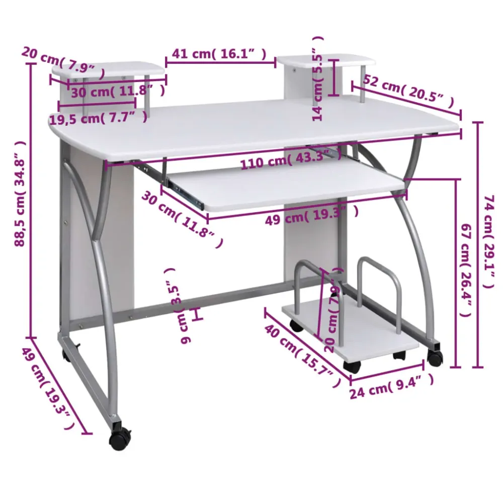 Bureau table poste de travail meuble d'ordinateur informatique étude d'ordinateur 110 x 52 x 88,5 cm bois d’ingénierie bla...