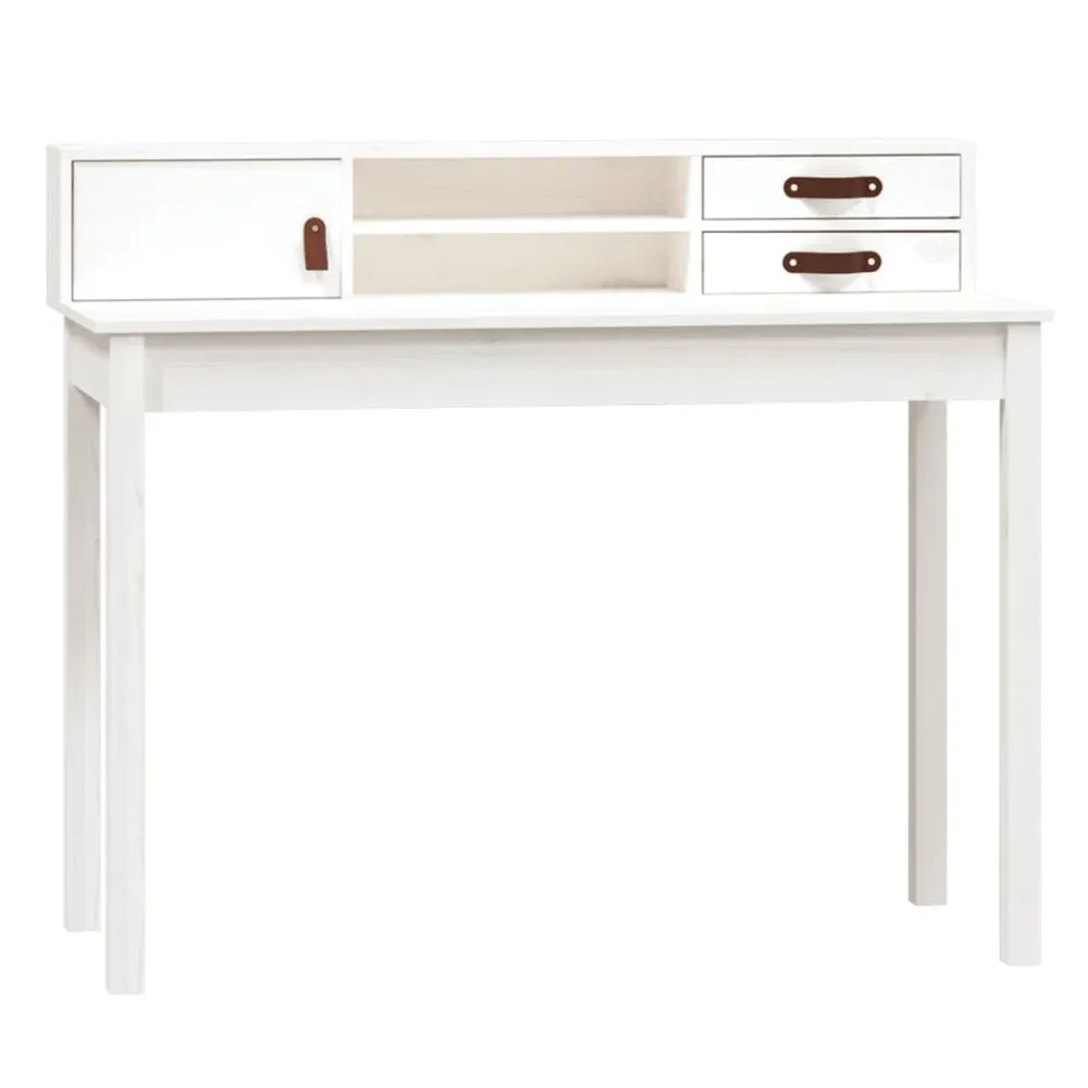 Bureau table poste de travail meuble d'ordinateur informatique étude 110 x 50 x 93 cm bois massif de pin blanc 02_0023507...