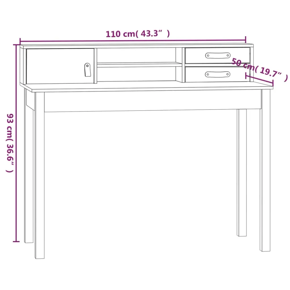 Bureau table poste de travail meuble d'ordinateur informatique étude 110 x 50 x 93 cm bois massif de pin blanc 02_0023507...