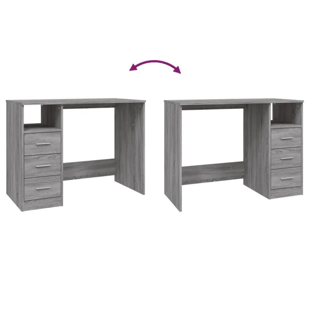 Bureau table poste de travail meuble d'ordinateur informatique étude avec tiroirs sonoma 102 x 50 x 76 cm bois d'ingénieri...