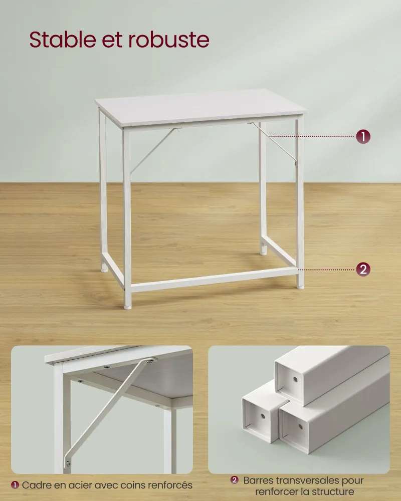 Bureau table poste de travail 50 x 80 x 76 cm pour bureau salon chambre assemblage minimaliste métal style industriel blan...