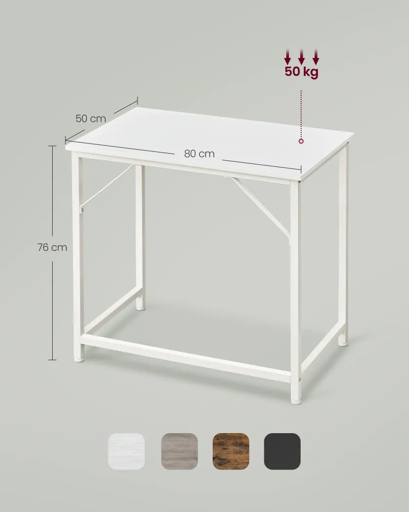 Bureau table poste de travail 50 x 80 x 76 cm pour bureau salon chambre assemblage minimaliste métal style industriel blan...