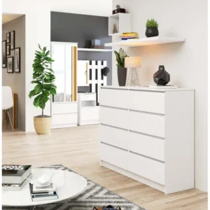 Commode AKORD K120 Blanche 120 cm 8 tiroirs façade Blanche 120x40x99 cm