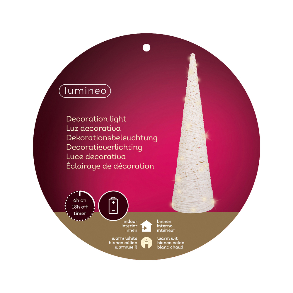 Décoration d'intérieur de Noël sur pile Pyramide LED blanche H.58cm | Sans Fil | Rechargeable |