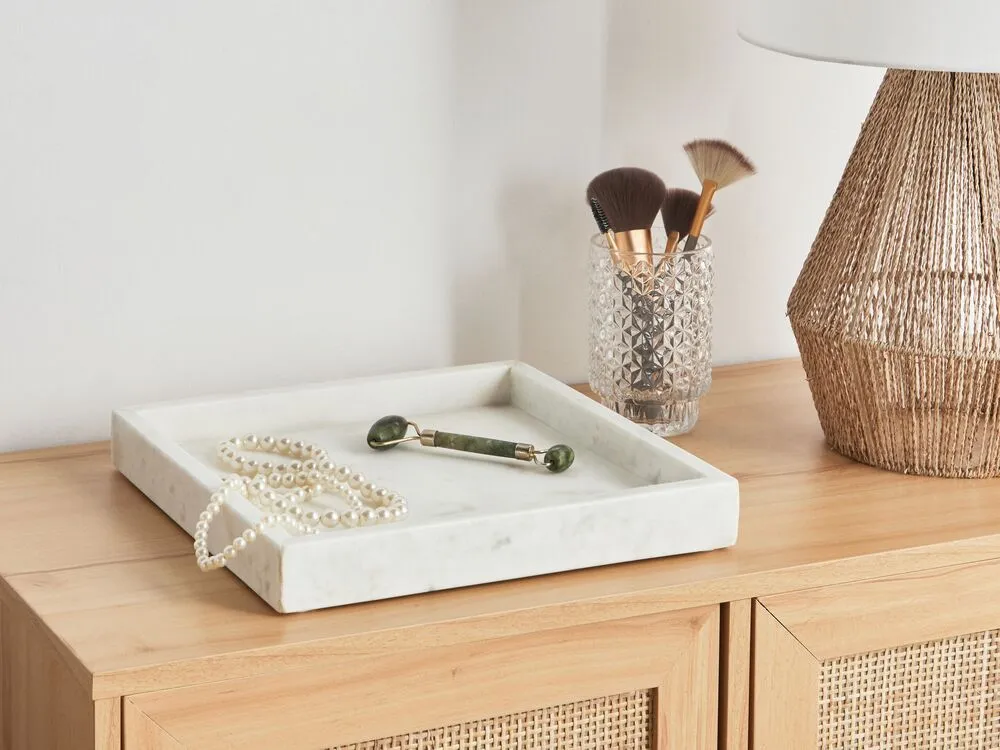 Plateau décoratif en marbre carré blanc KATERINI avec Télécommande