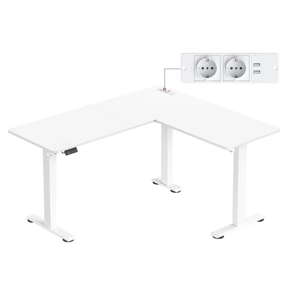 Pointeur Laser Bureau électrique réglable en hauteur table d’angle en L 140 x 160 cm avec multiprise fonction mémoire 2 ha...