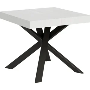 Premium Compatible VGA/HDMI Table Clerk 90x90 extensible jusqu'à 194 Dessus Frêne Blanc / Cadre Anthracite