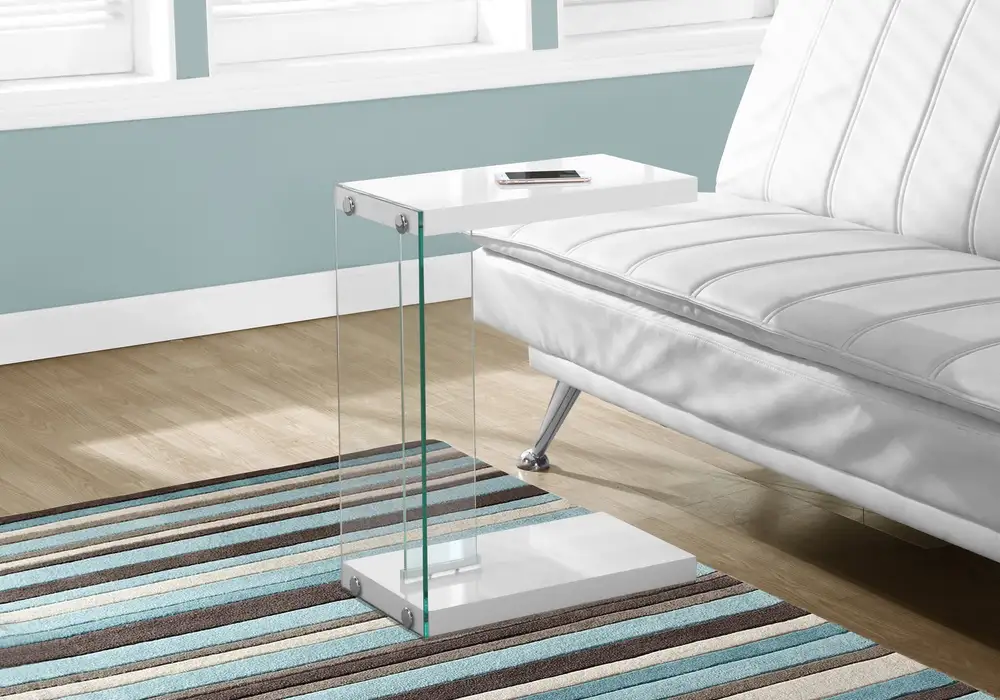 Premium Compatible VGA/HDMI Table D'Appoint - Blanc Brillant Avec Verre Trempé
