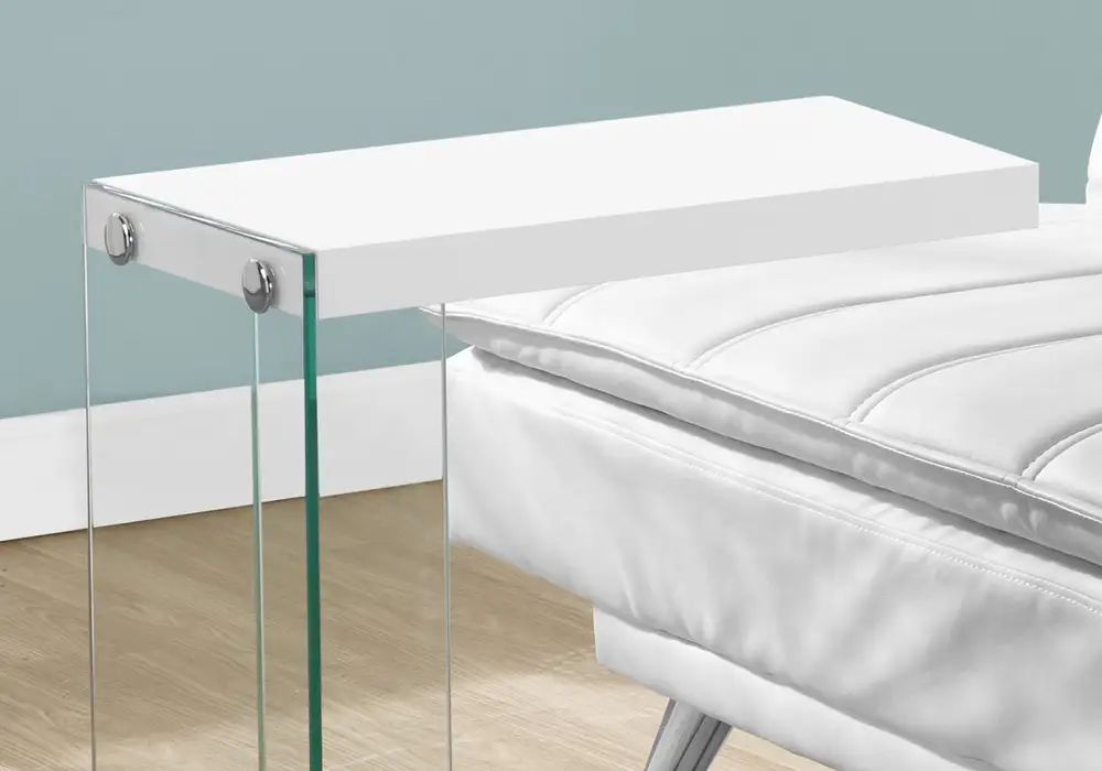 Premium Compatible VGA/HDMI Table D'Appoint - Blanc Brillant Avec Verre Trempé