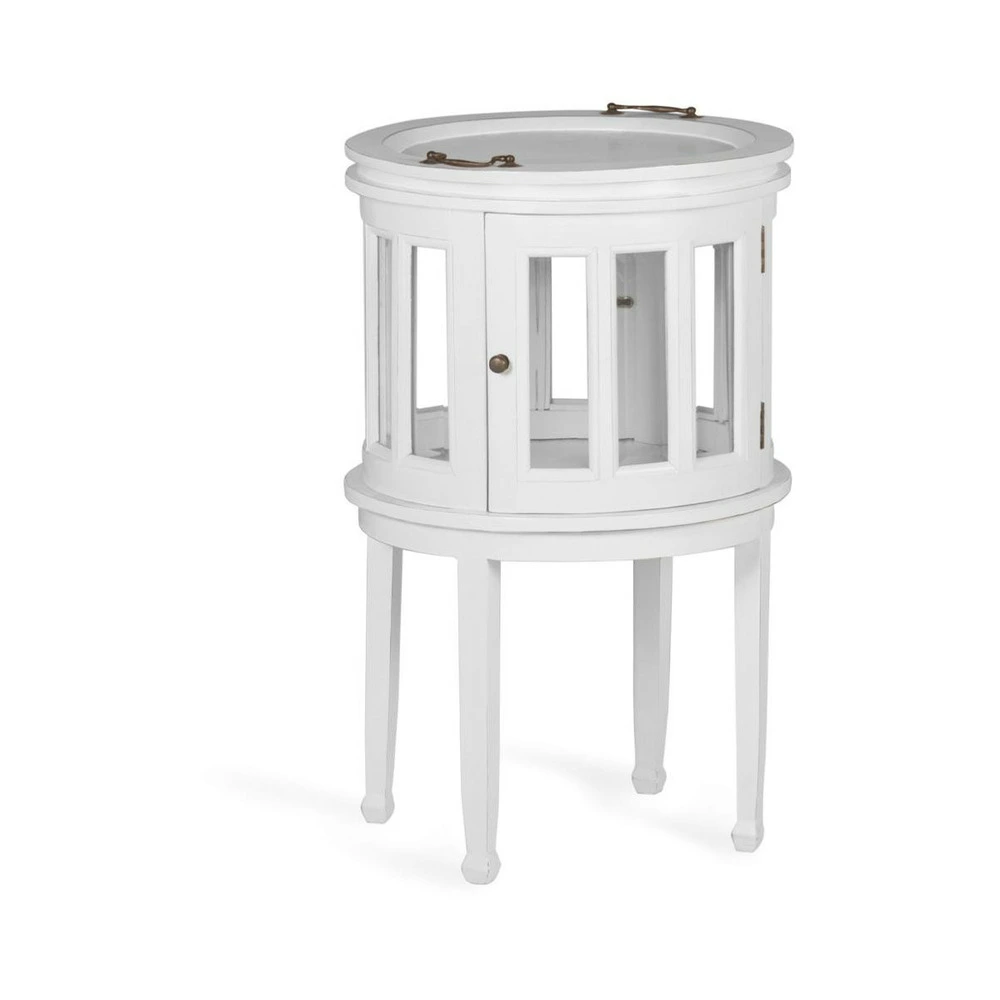 Projecteur Portable Console ronde bois bronzé blanc 50x50x78cm bois-bronze - mélicia décoration d'autrefois